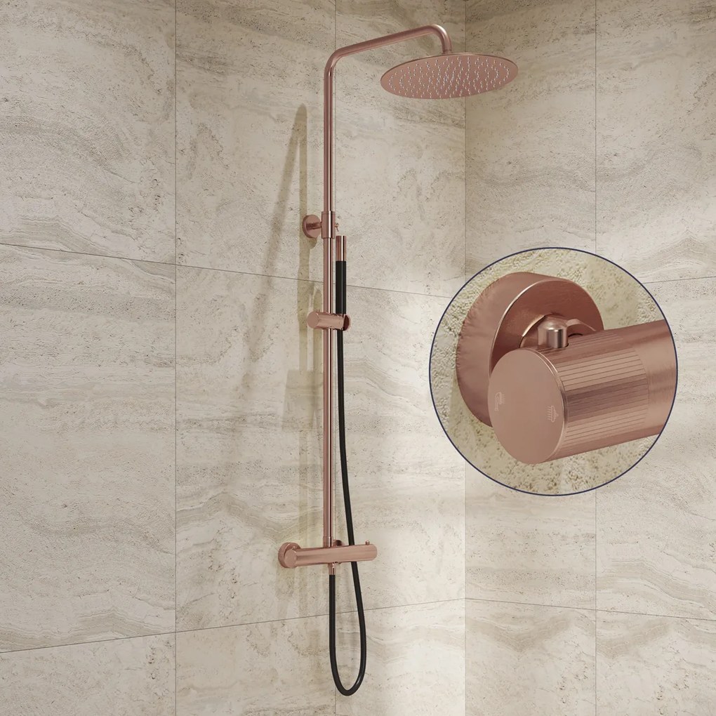 Saniclear Copper Stripes Pro opbouw regendouche geborsteld koper met 30cm hoofddouche