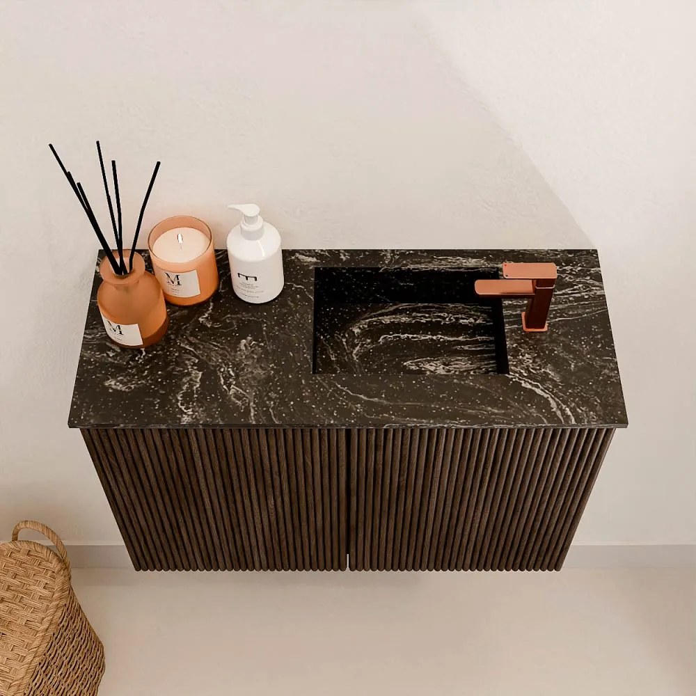 Mondiaz Joya DLux 60cm toiletmeubel walnut met wastafel faye rechts 1 kraangat lava
