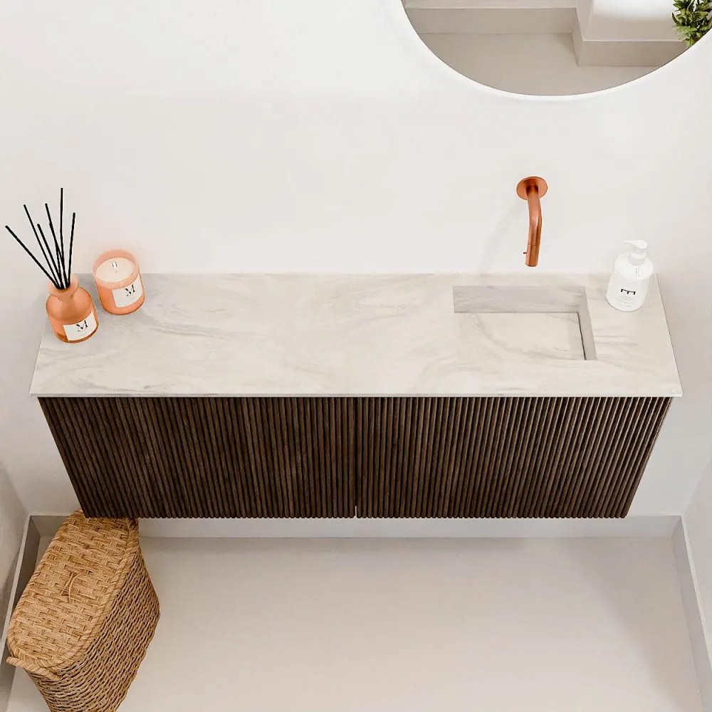 Mondiaz Joya DLux 100cm toiletmeubel walnut met wastafel faye rechts zonder kraangat ostra