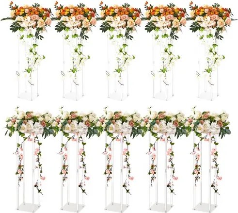 VEVOR Set van 10 vierkante bloemenkrukken 20 x 20 x 60 cm Bloemenstandaard Acryl bijzettafel Moderne bloemenzuil Acryl laminaat plantenkruk Plantenstandaard Metalen standaard voor decoratie van bars Hotels Cafés