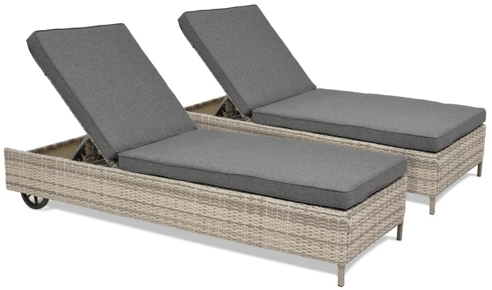 Set van twee kunststof rotan ligbedden Tobago Garden Point lichtgrijs
