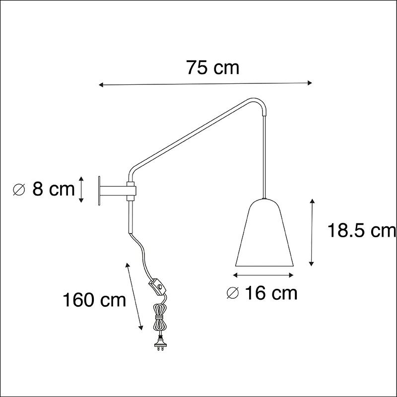 Retro wandlamp goud/messing met kap - Demi Retro E27 Binnenverlichting Lamp