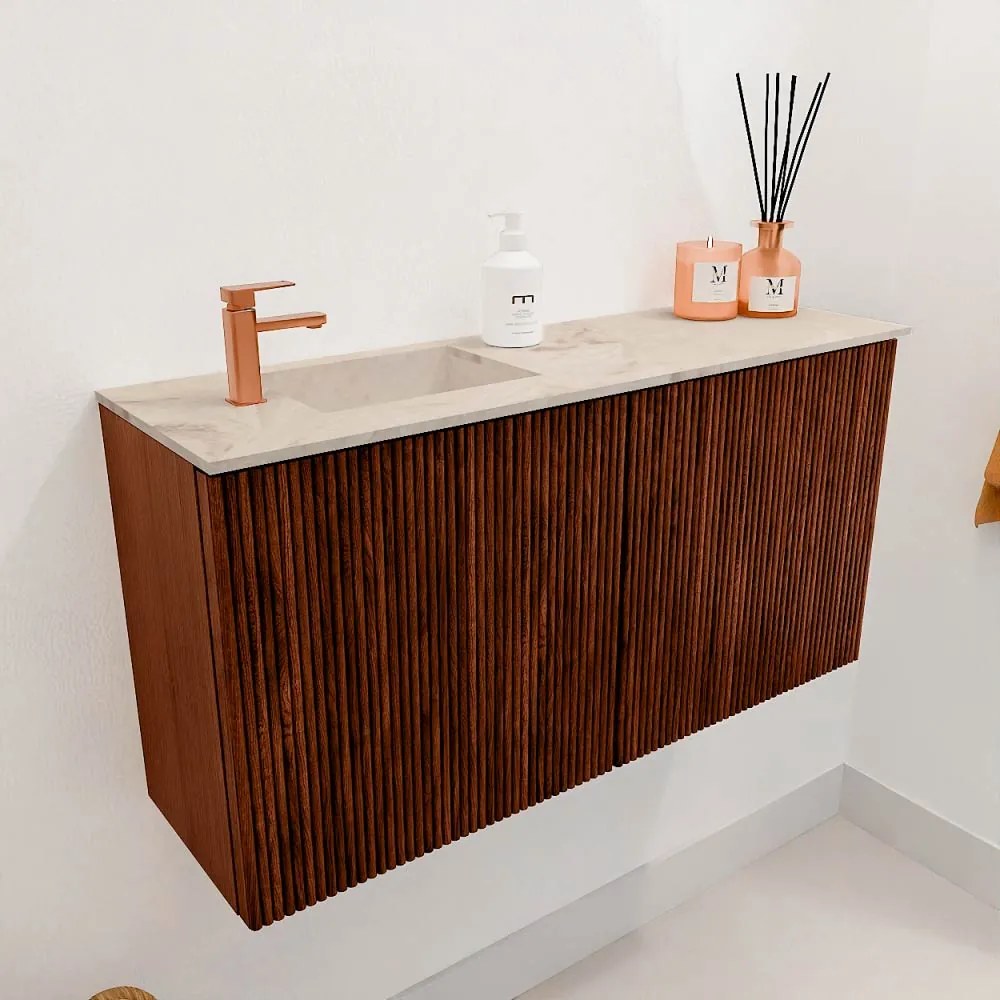 Mondiaz Joya DLux 80cm toiletmeubel ruby met wastafel faye links 1 kraangat frappe