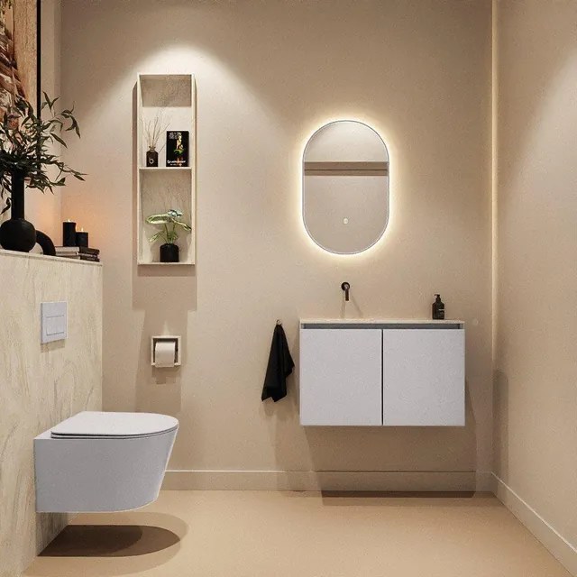 MONDIAZ TURE-DLUX Toiletmeubel - 80cm - Cale - EDEN - wastafel Ostra - positie links - Zonder kraangat TUREDX80CALL0OST