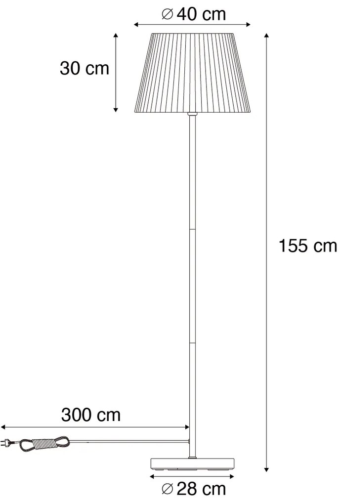 Buiten vloerlamp zwart met kap zwart touw IP44 - VirginiaJapandi E27 IP44 Buitenverlichting rond