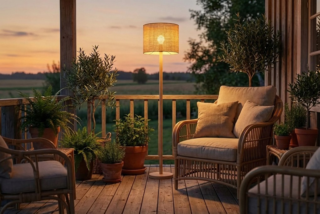 Landelijke Vloerlamp Hout Met Linnen Kap Naturel - Mels Taupe