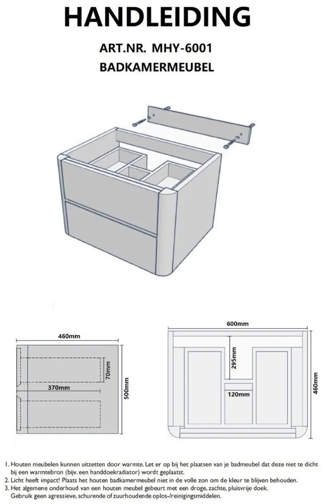 B-Stone Branson badmeubel eiken met natuurstenen wastafel 60cm