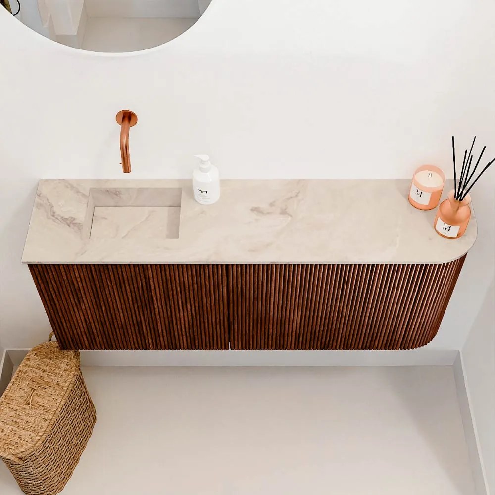 Mondiaz Joya DLux 100cm toiletmeubel ronding rechts ruby met wastafel faye links zonder kraangat frappe