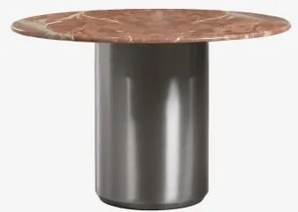 Ronde Eettafel Ø120 Cm Luceida Rood Chigan-marmer & Geborsteld Roestvrij Staal - Sklum