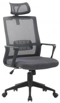 Kantoorkruk Met Wielen En Hoofdsteun Van Polypropyleen Teill Black Grijs - Sklum