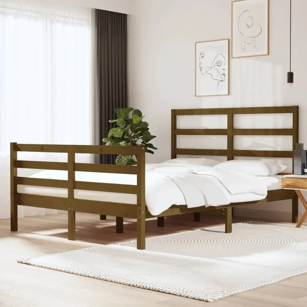 vidaXL Bedframe massief grenenhout honingbruin 135x190 cm 4FT6 Double