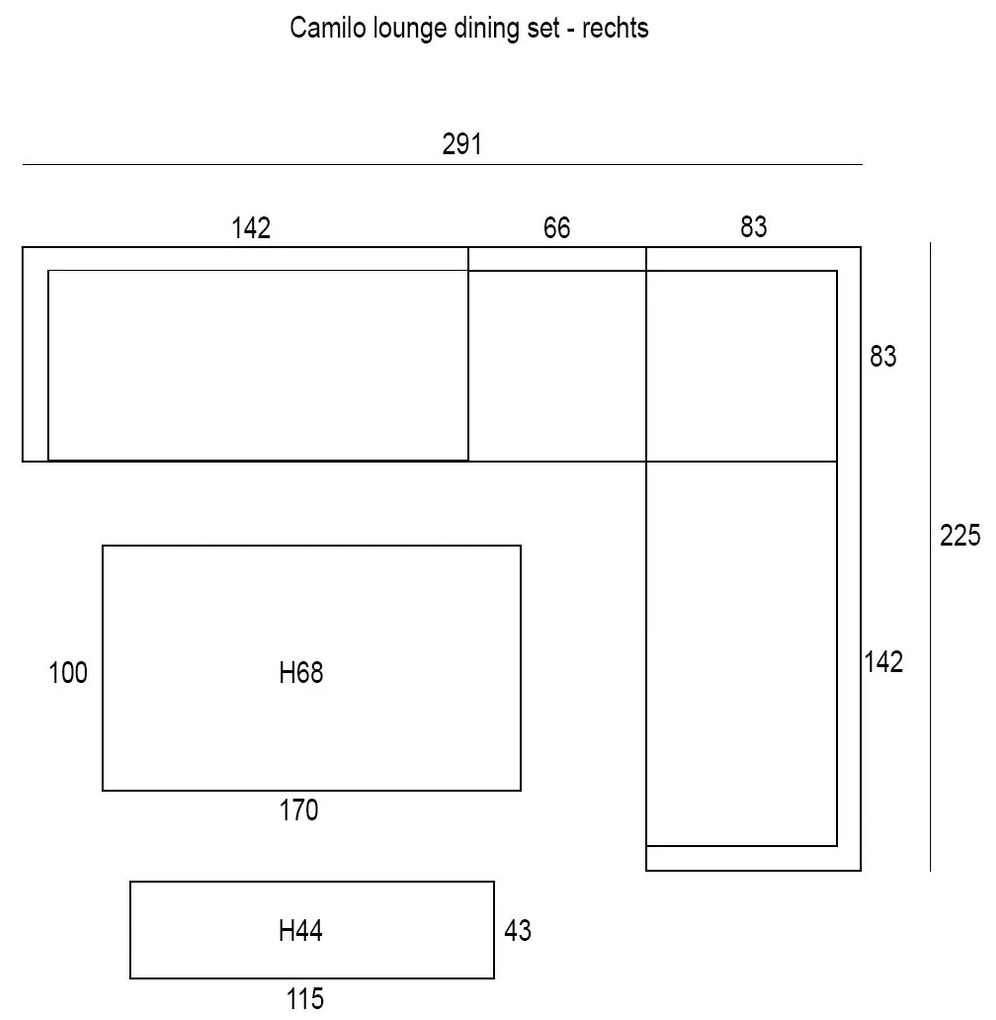 Garden Impressions Camilo lounge dining set 6-delig links - donker grijs