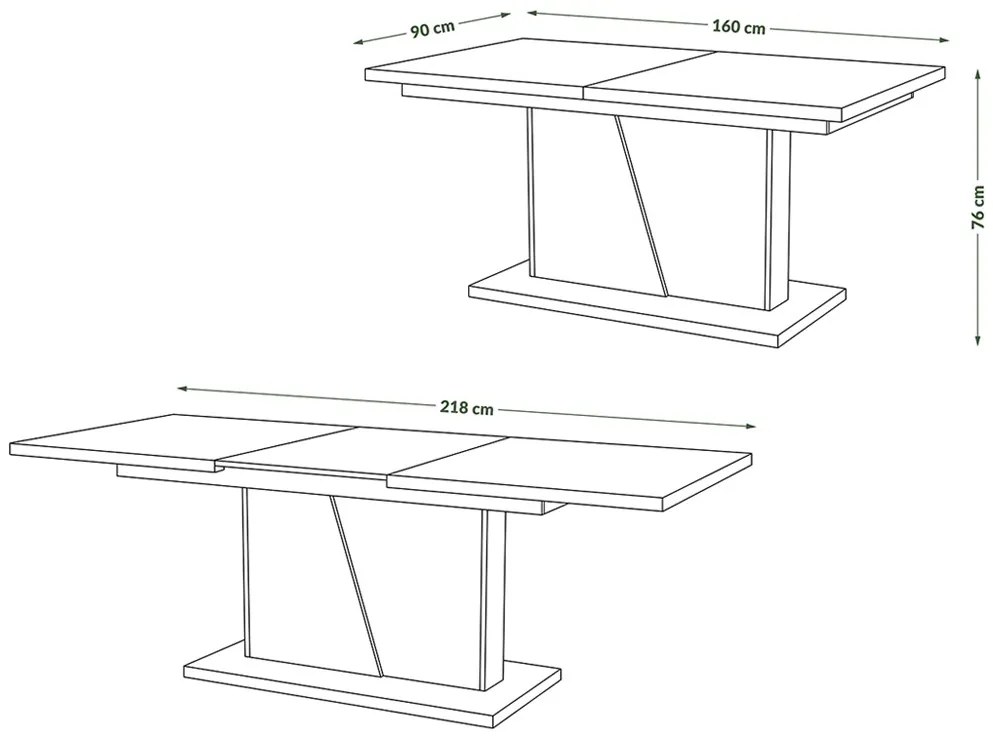 NOBLE NOIR Wit mat – uitschuifbare tafel tot 218 cm, voor 8, 10 personen.