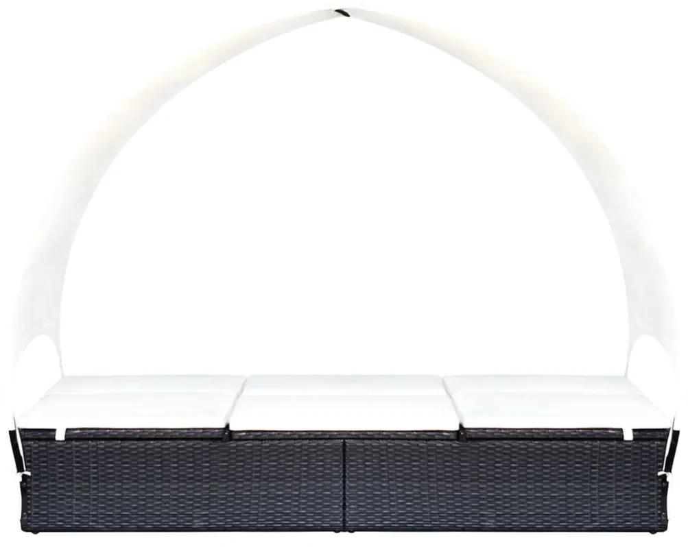 vidaXL Ligbed tweepersoons met luifel poly rattan zwart