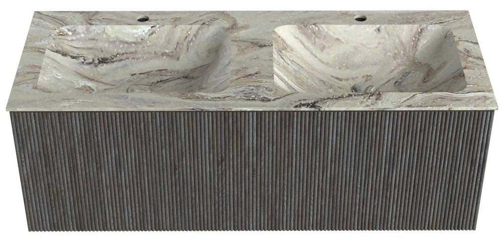 Mondiaz Kurve-dlux 120cm badmeubel shadow met 1 lade en wastafel leaf dubbel 2 kraangaten glace