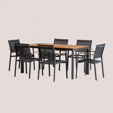 Klassieke Rechthoekige Tafelset (160x90 Cm) En 6 Archer Tuinstoelen Grijs – Grafiet - Sklum