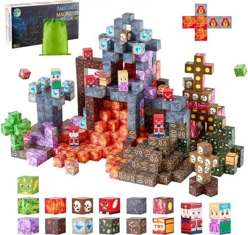 VEVOR Magnetische Bouwstenen, 100-delige Donkere Kasteelset, Magnetische Blokken, STEM Montessori Speelgoed als Kerst- &amp; Verjaardagscadeau, Constructiestapelspeelgoed, Vanaf 3 jaar