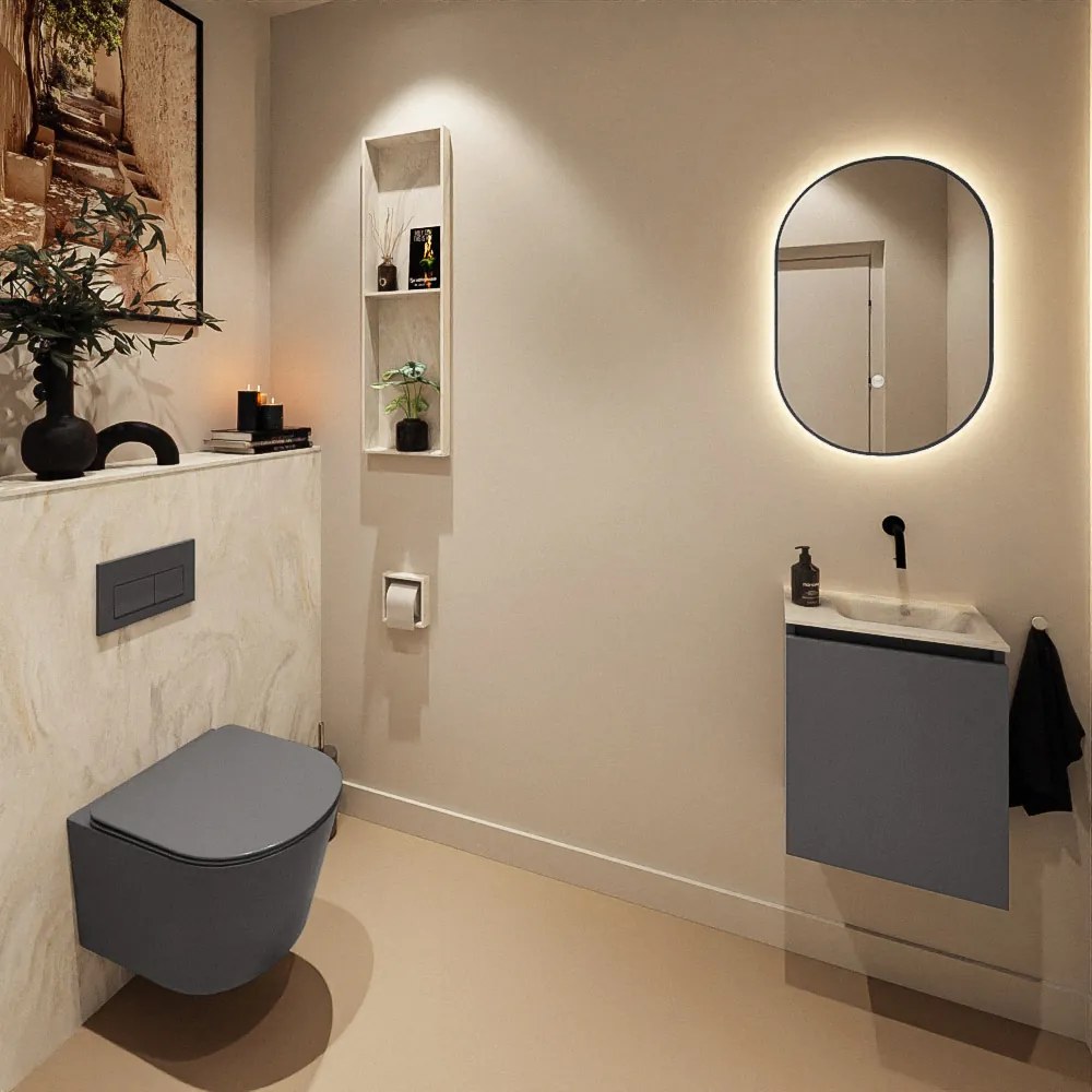 Mondiaz Ture DLux toiletmeubel 40cm dark grey met wastafel ostra rechts zonder kraangat