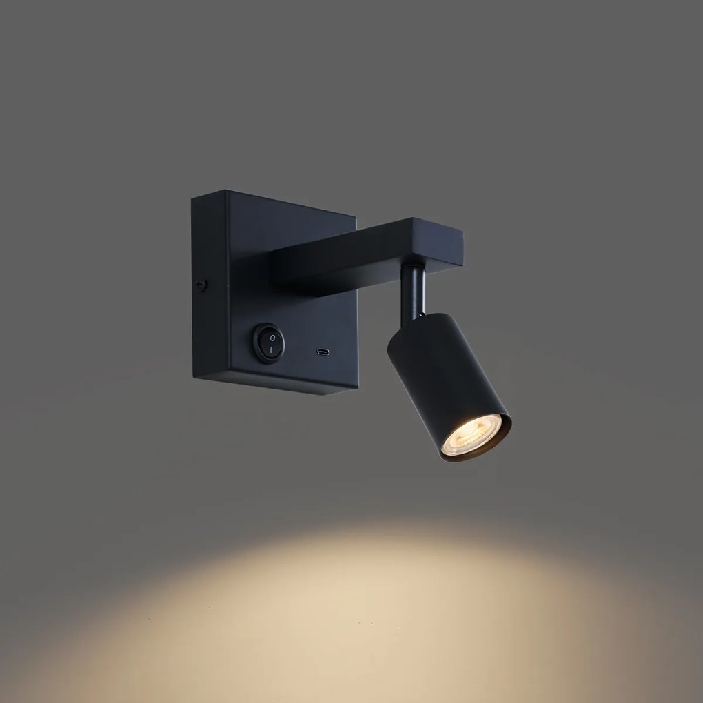 Moderne wandlamp zwart met USB-C kantelbaar - Rex