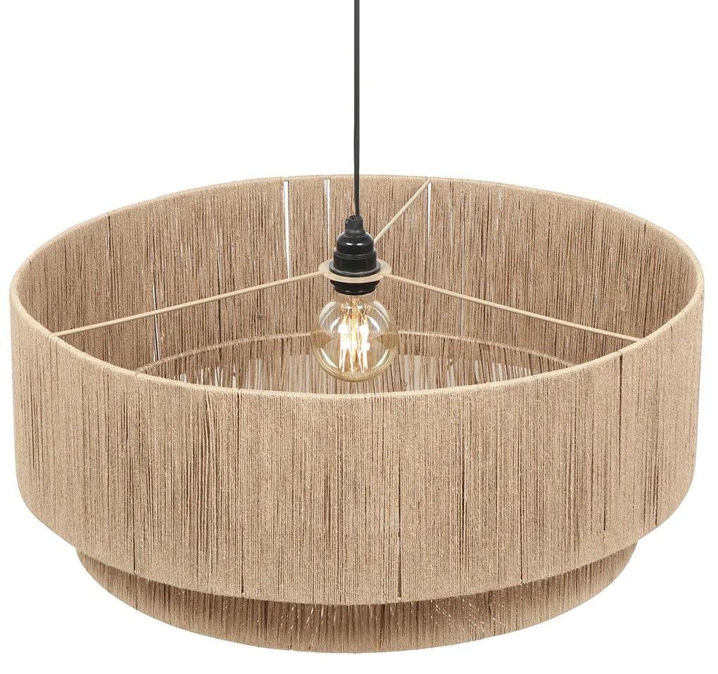 Japandi hanglamp zwart met bruin touw 60cm - SmillaJapandi E27 Scandinavisch rond Binnenverlichting Lamp