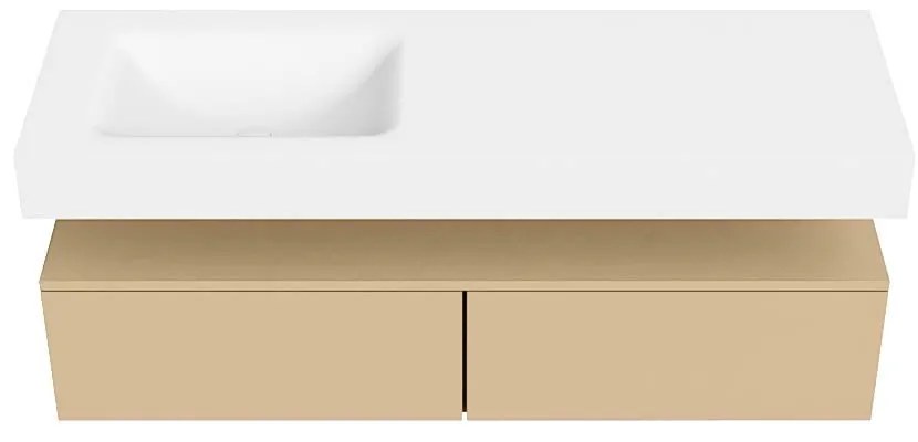 Zaro Alan badmeubel 140cm sand 2 lades met vrijhangende wastafel cloud links 1 kraangat talc