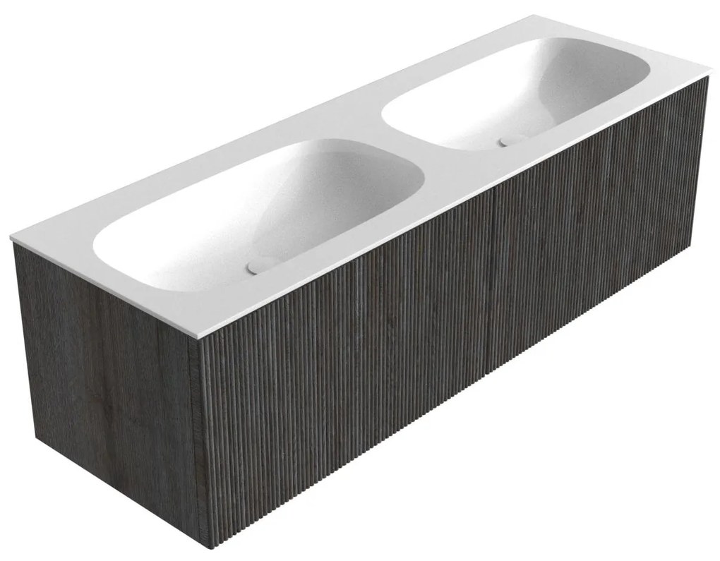 Mondiaz Kurve 140cm badmeubel shadow met 2 lades en wastafel big small dubbel zonder kraangat