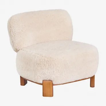 Eldred Gestoffeerde Houten Fauteuil Crème Beige Synthetisch Haar - Sklum