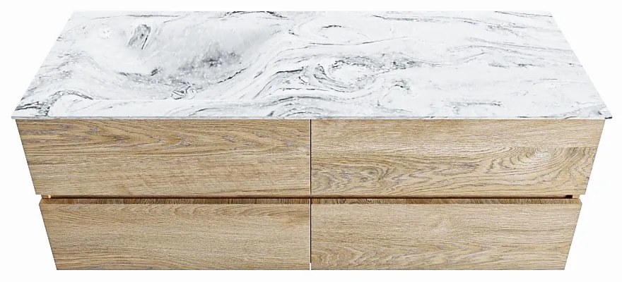 Mondiaz Vica DLux badmeubel 130cm washed oak 4 lades met wastafel glace links zonder kraangat