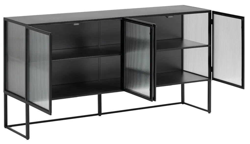 Kave Home Trixie Zwart Dressoir Met Ribbelglas - 160x41x81cm.