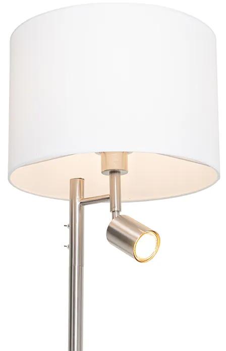 Vloerlamp staal met kap wit en leeslamp - Jelena Modern E27 rond Binnenverlichting Lamp