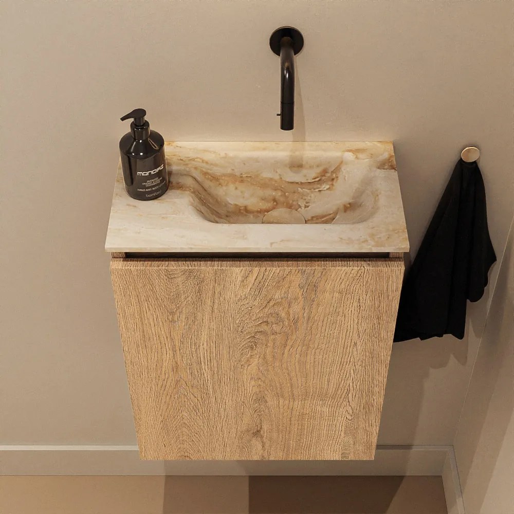 Mondiaz Ture DLux toiletmeubel 40cm washed oak met wastafel frappe rechts zonder kraangat