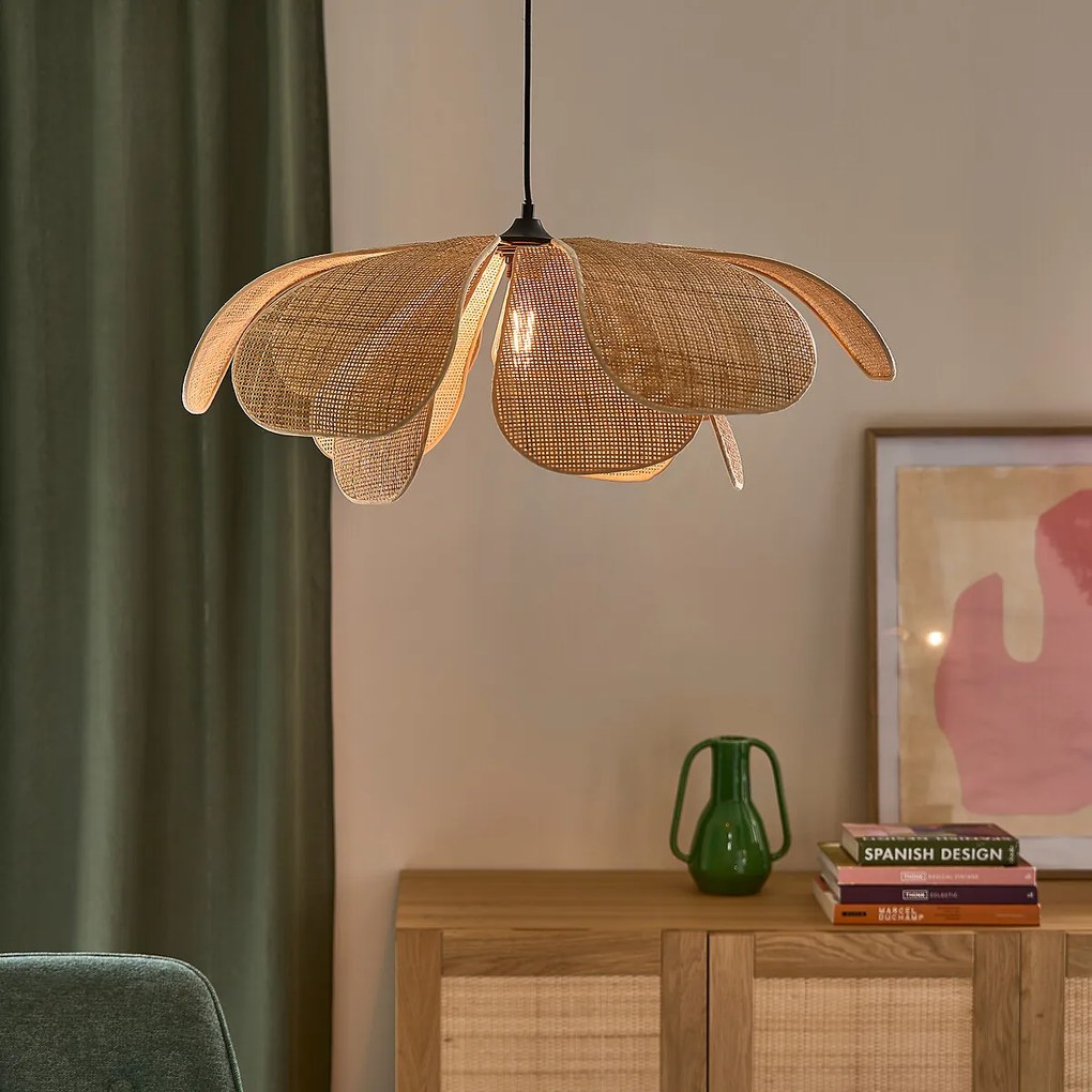 Bloemblad hanglamp in rotanØ80 cm, Lola