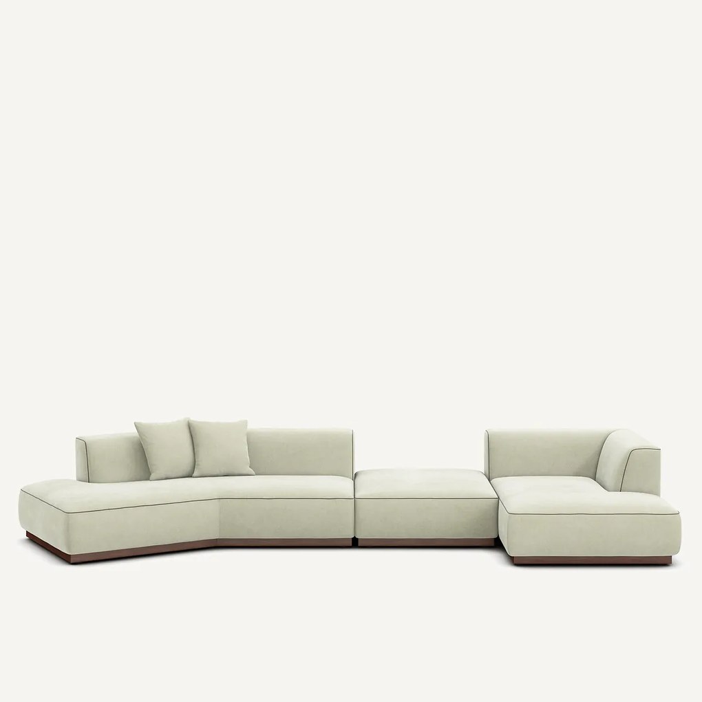 Open bank met hoek rechts met voetensteun in stonewashed fluweel, JACOPO