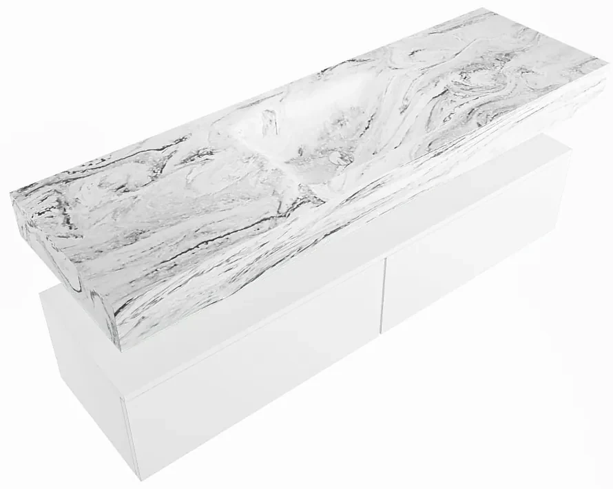 Mondiaz Alan DLux badmeubel 150cm talc 2 lades met wastafel glace midden zonder kraangat