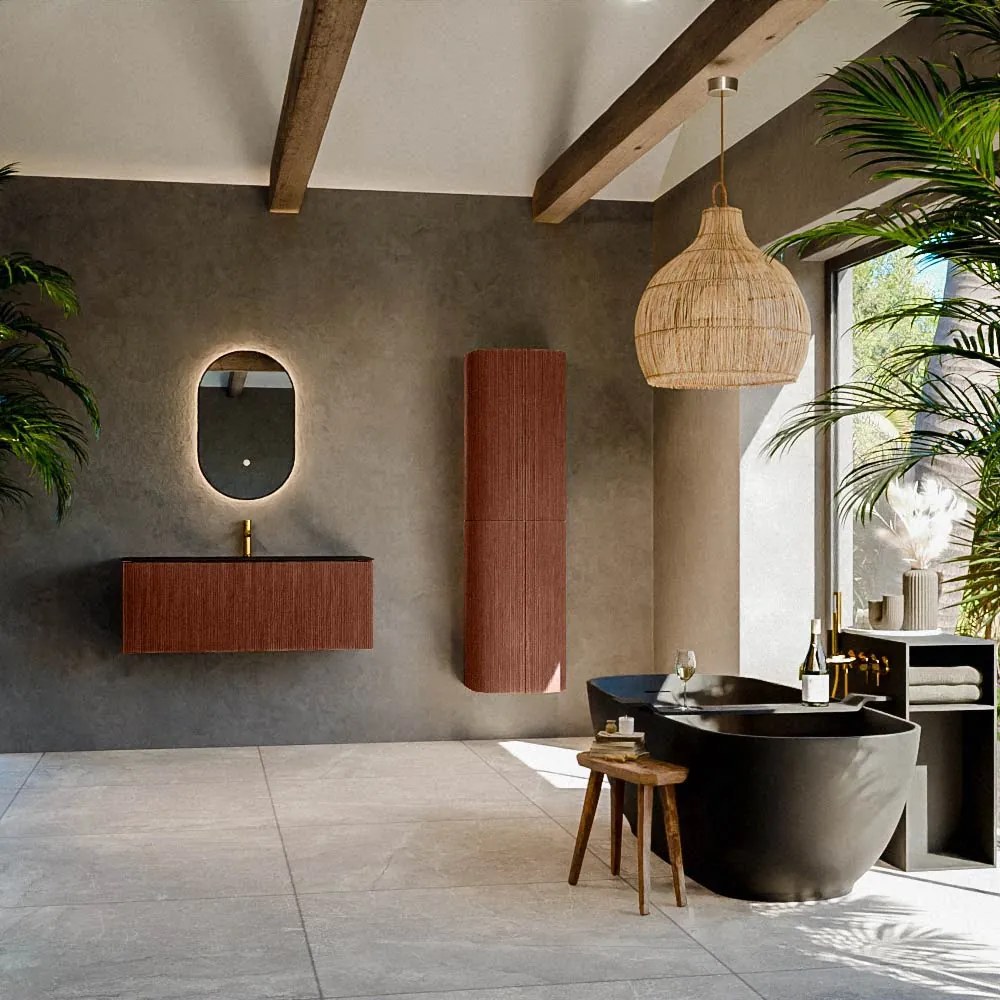 Mondiaz Kurve 110cm badmeubel ruby met 1 lade en wastafel big medium midden 1 kraangat urban