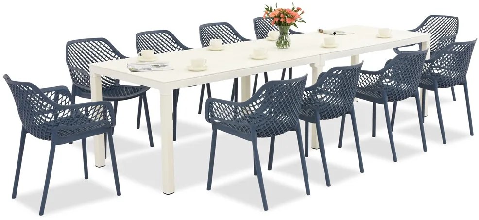King Double/Aria tuinmeubelset wit en blauw voor 10 personen Bica
