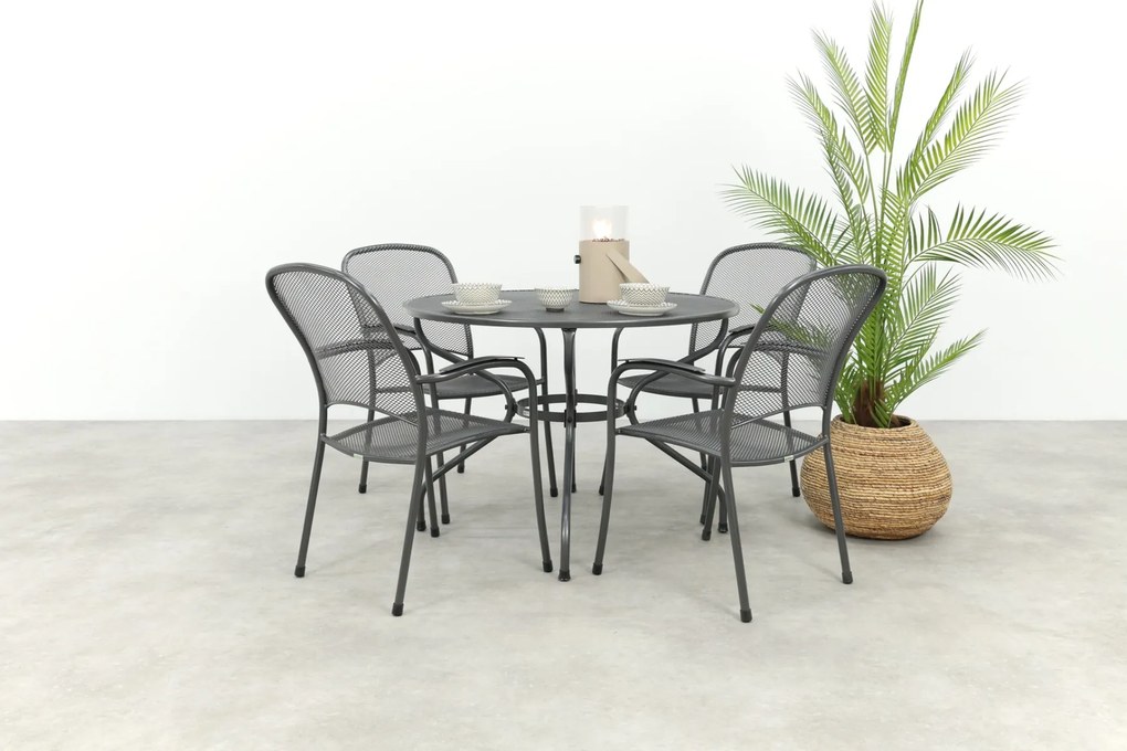 Carlo ronde stapelbare bistroset strekmetaal Ø105 cm. - Antraciet