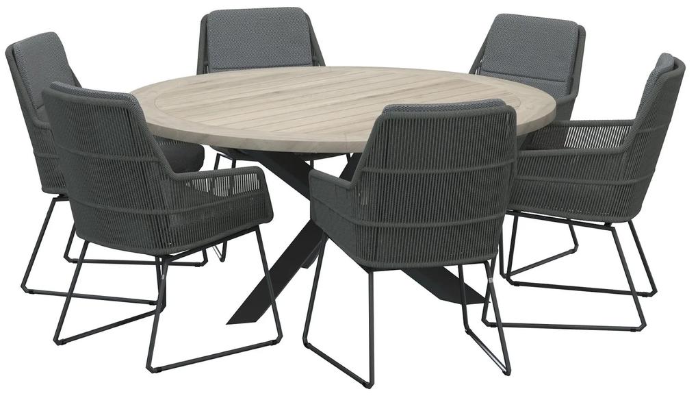 4 Seasons Outdoor Valencia Louvre dining tuinset 160xH75 cm rond 7 delig platinum