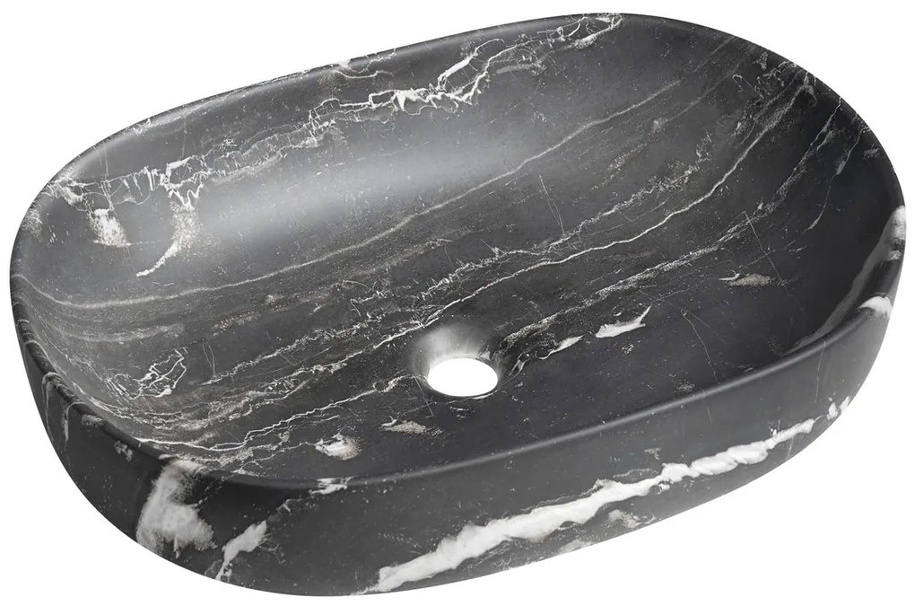 Sapho Rondane keramische waskom 60x42cm zwart marmer