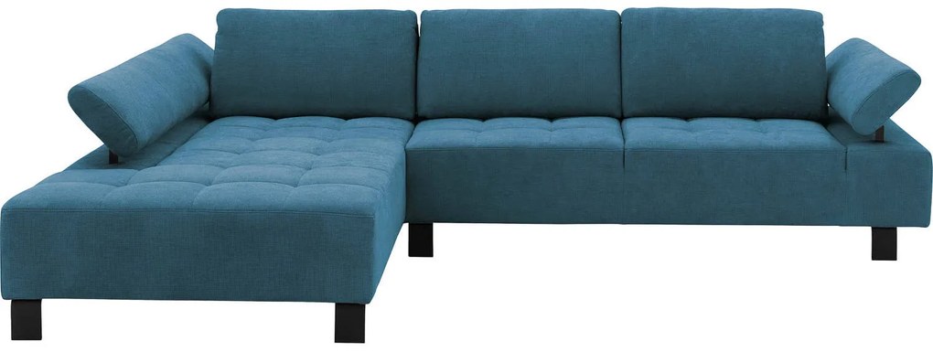 Goossens Bank Alvin blauw, stof, 3-zits, modern design met chaise longue links