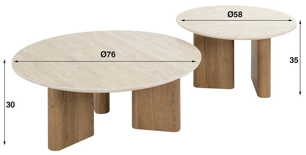 Salontafelset Rond Hout En Travertin