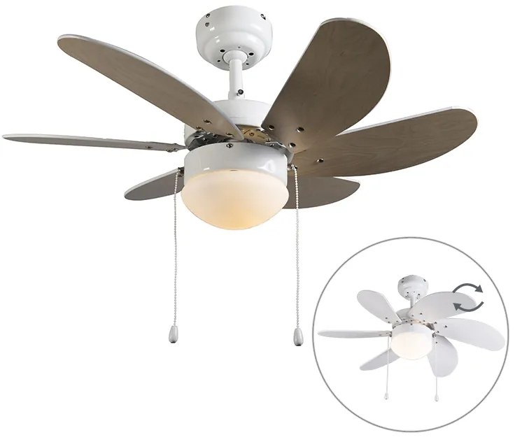 Plafondventilator met lamp wit met hout - Fresh 3 Modern E14 rond Binnenverlichting Lamp