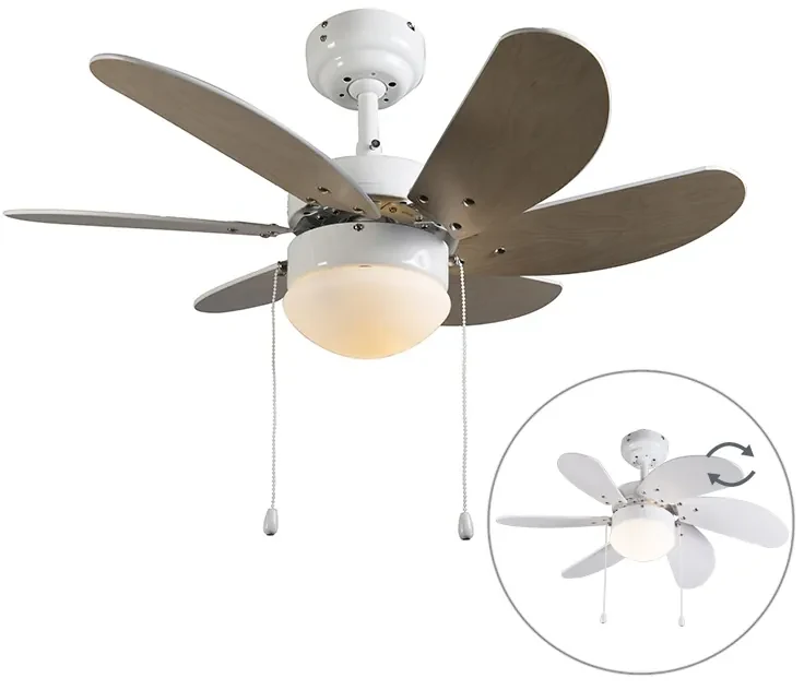Plafondventilator met lamp wit met hout - Fresh 3 Modern E14 rond Binnenverlichting Lamp