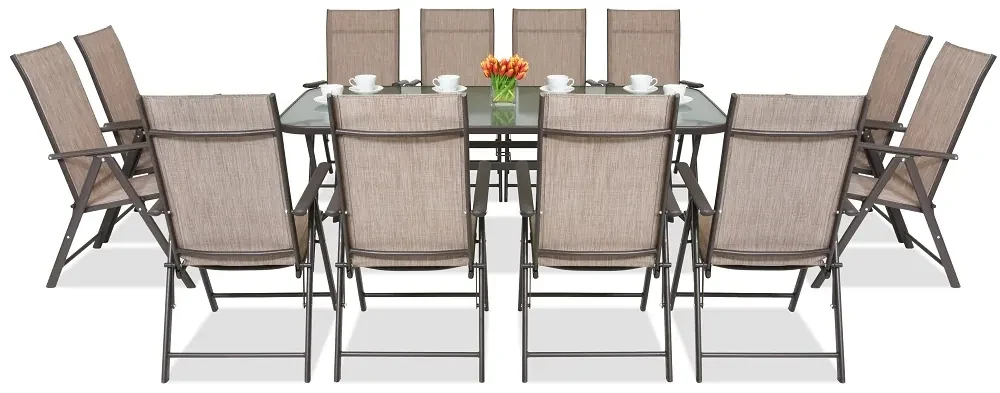 Stalen dining tuinmeubels Modena/Rosario voor 12 personen met grote tafel 200 cm Garden Point bruin