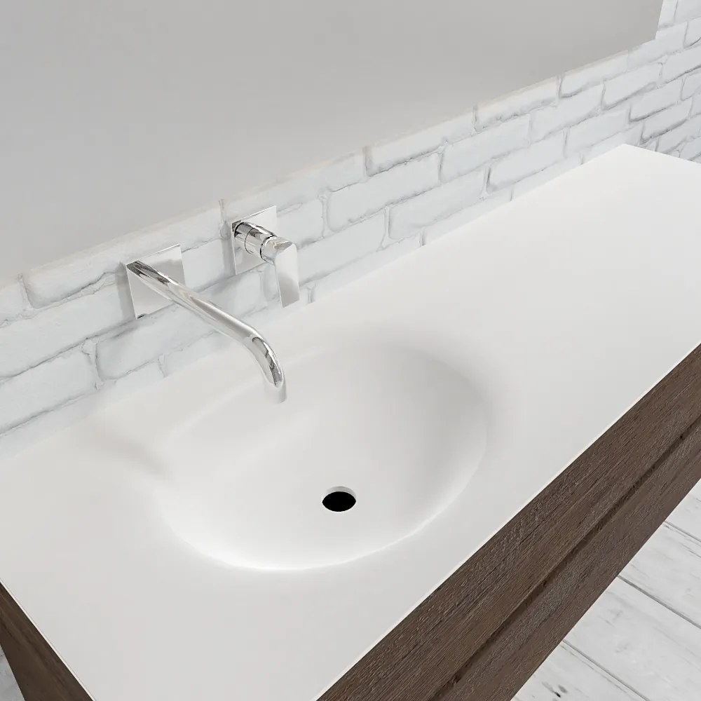 Zaro Sevilla Solid Surface badmeubel 150cm donker eiken zonder kraangat spoelbak links met 2 lades