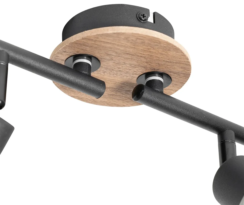 Plafondlamp zwart met smoke glas en hout 4-lichts - Vidro Modern E14 Binnenverlichting Lamp