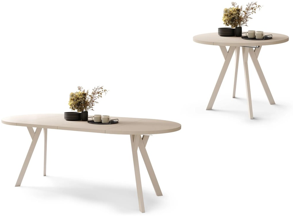 ALMO 100 Beige/Beige poten - RONDE LOFT/INDUSTRIËLE TAFEL VOOR WOONKAMER/EETKAMER, UITSCHUIFBAAR