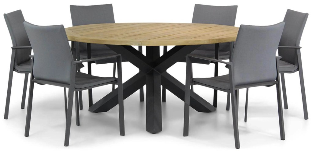 Tuinset Ronde Tuintafel 6 personen 160 cm Aluminium/textileen Grijs Lifestyle Garden Furniture Rome/Rockville