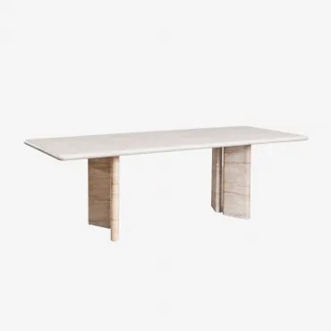 Rechthoekige Eettafel 240x105 Cm In Travertin-look Cement Chelsea Travertine - Sklum