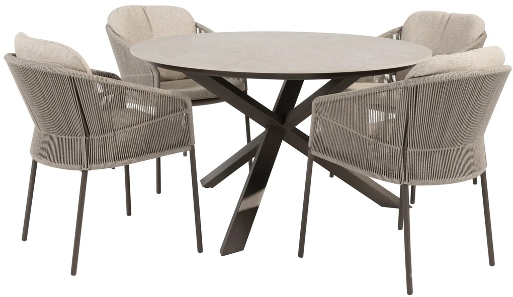 Prado Florence dining tuinset 130xH75 cm rond 5 delig keramiek terre Taste 4SO